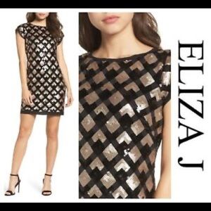 Beautiful Eliza J black and gold sequin cocktail dress. Only worn once.